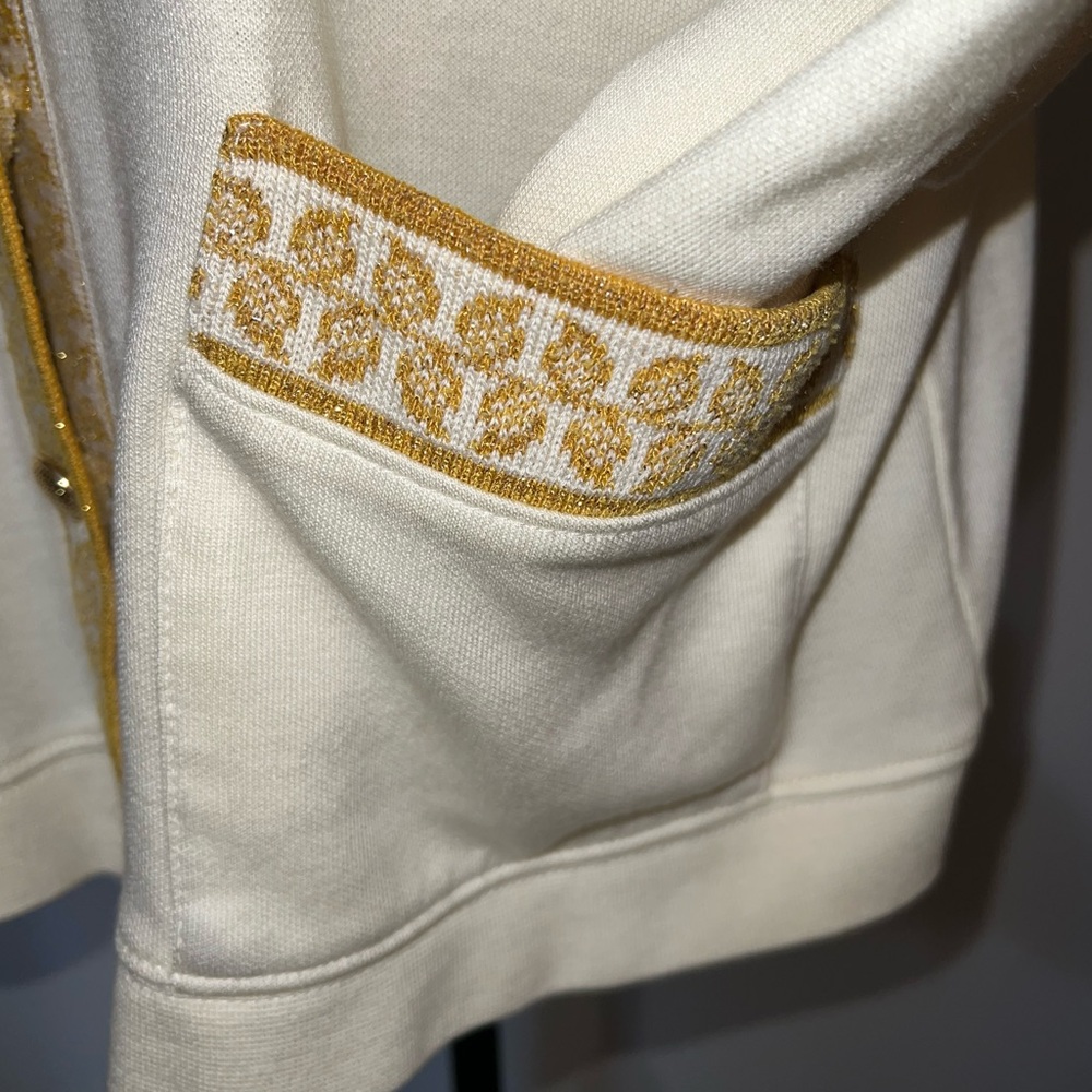 Cathy Daniel’s 90s Vintage Ivory & Gold Trim Cardigan/Size Large - Picture 5 of 14